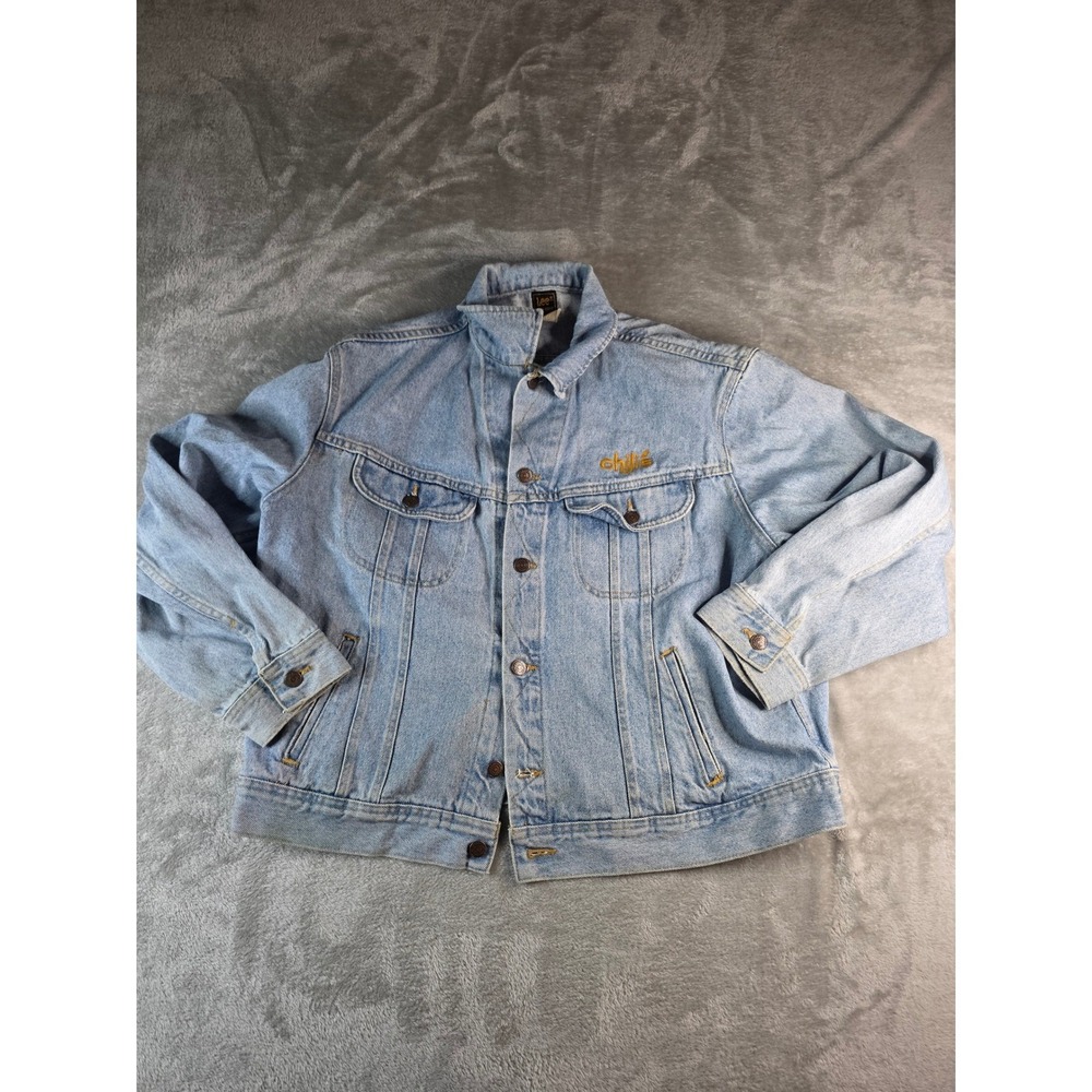 Lee Denim Jacket Mens XL Blue Chilis Restaurant Promo Like No Place Else Vintage
